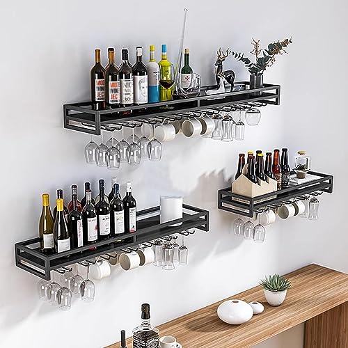 SAGIDAR Support en Fer pour Verre Vin, Porte Verres Suspendu 60/80/100cm, Casiers À Vin Muraux Flottants, Noir/Blanc/Or, Fixation par Vis, Capacité De Charge...