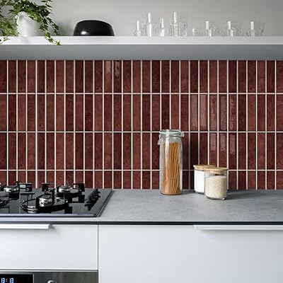 Alwayspon 10 Sheets 12" x12'' Retro Red 3D Vinyl Backsplash Tiles, Self-Adhesive Peel and Stick Wall Tile Stickers Stick on Subway Tiles for Kitchen Bathroom Wall
