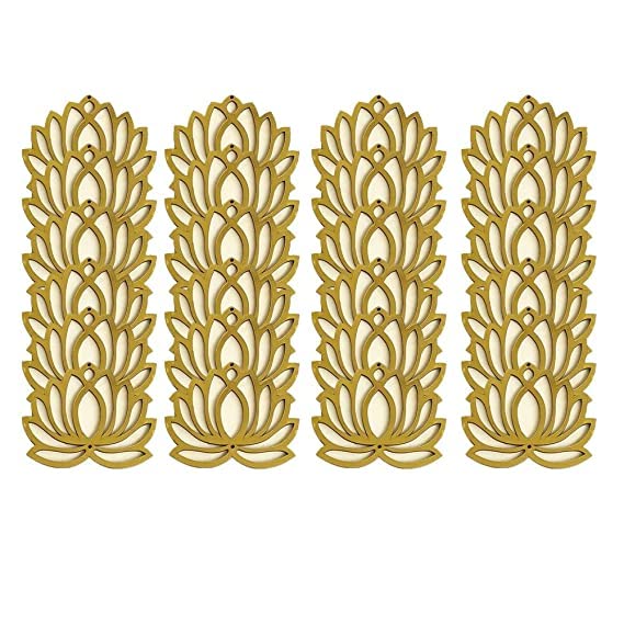Image of Sanvatsar Home White Golden Lotus 4 Inch Set of 24 Wooden Cutout DIY Rangoli Kit | Decorations for Diwali, Dusshera Wedding Rangoli, Pooja, Decorations, Festival Gift (Cream24)