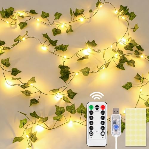 DomeStar Vines with Light for Bedroom, 40Ft 120 LED Fairy Lights with Vines, Curtain String Lights with Remote for Dorm, Wedding, Party, Wall, Indoor, Outdoor Christmas Holiday Home Decor