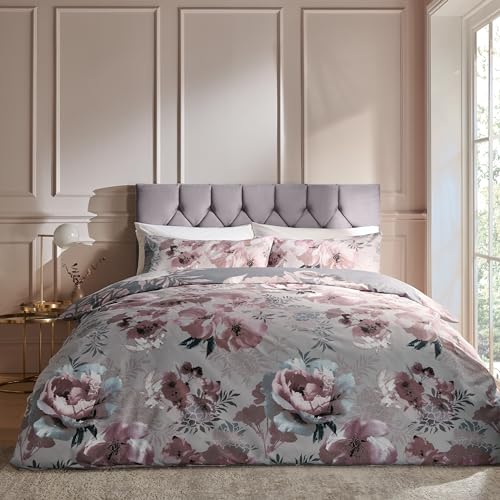 Catherine Lansfield Dramatic Floral Easy Care King Duvet Set Grey - Image 2