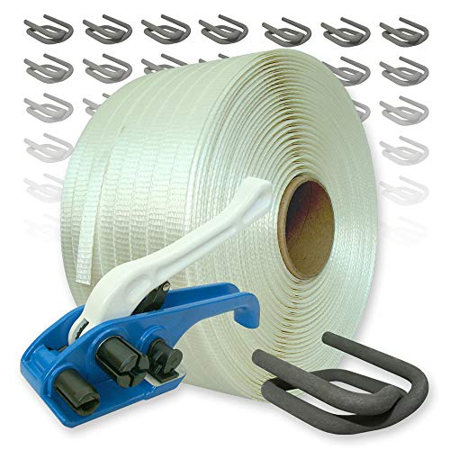 Textil Umreifungsset gewebt HD, 25 mm - 400 m Umreifungsband mit Bandspanner und Verschlussklemmen Cover