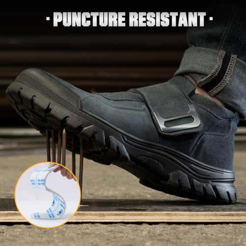 Image of Hogent Welding Work Boots for Men Slip on Steel Toe Shoes for Men Soft Comfortable Safety Boots Mens Work Boots Indestructible Puncture Proof Construction Boots for Men Safety Toe Footwear for Welder