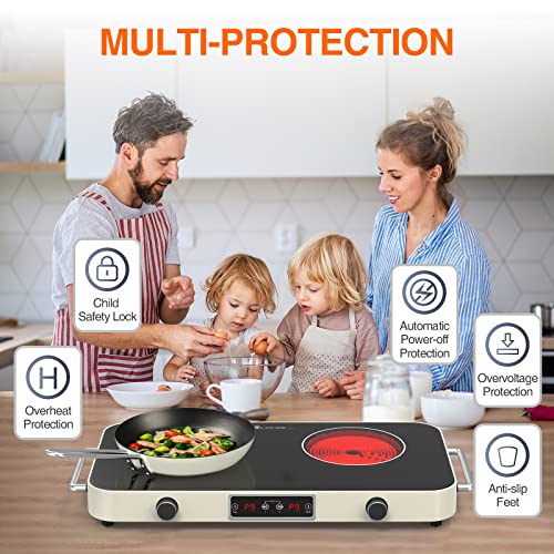 Electric Cooktop 2100W 110V, Gihetkut 2 Burners Electric Ceramic Induction Cooktop , Electric Stove Top With 2 Handle, Portable Countertop Burner 9 Power Settings,With Knob Control Child Safety Lock & Timer #TOP1