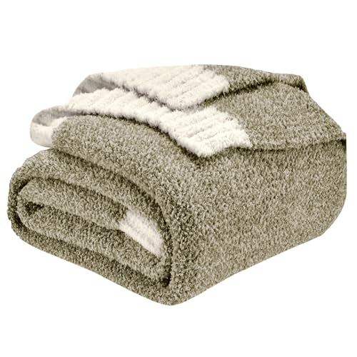 Image of CozeCube Reversible Knitted Throw Blanket,Olive Green White Melange 60 inchx80 inch
