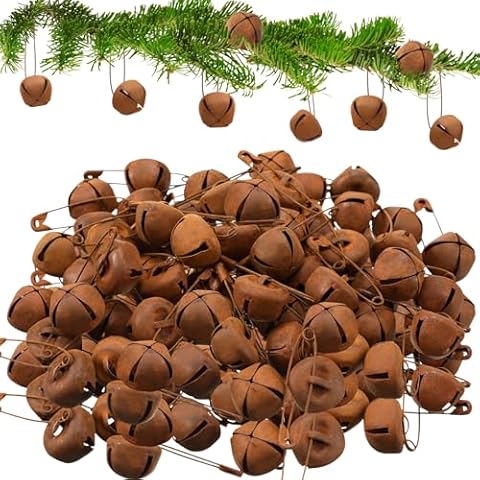 Knitgrip 50 Pcs Rusty Jingle Bells and Safety Pins 50 Rusted Metal Jingle Bells 50 Rustic Safety Pins Vintage Rusted Metal Bells for Christmas Holiday DIY Home Crafts Decoration Cover