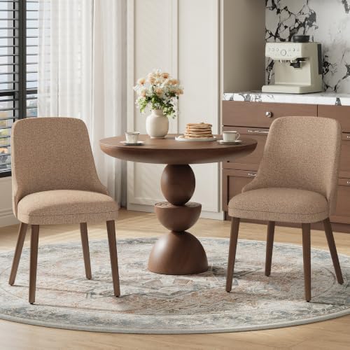 Image of MALOL Upholstered Dining Chairs Set of 4 with High-Back, Light Camel | Dining Room Chair with Wood Legs, Padded Kitchen Chairs for Dining Room /Restaurant /Cafe