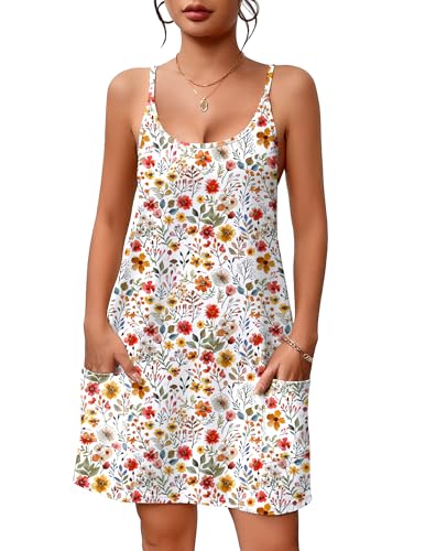 Image of Ekouaer Nightgowns for Women Cotton Sleepwear Sexy Sleep Shirt Adjustable Spaghetti Strap Night Gowns with Pockets S-3XL