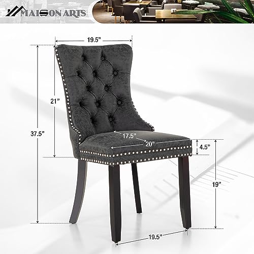 Maison Arts Faux Leather Dining Chairs Set Of 4, Upholstered Tufted Dining Room Chairs With Ring Pull Trim & Button Back Modern Diner Chairs With Solid Wood Legs For Kitchen Dining Room (Black, 4Pcs) #TOP2