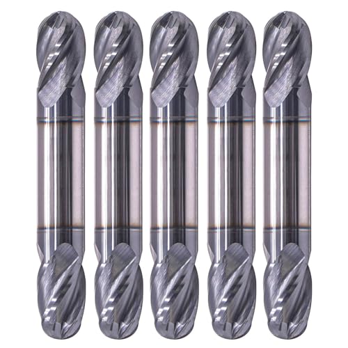 Image of BestParts 5Pcs 3 /8 inch Solid Carbide Ball Nose End Mill - Double End - AlTiN Coated, 4 Flute, 30 Degree Helix, 3 /8 inch Cutting Diameter, 3 /8 inch Shank Diameter, 9 /16 inch Length of Cut, 2-1 /2 inch Overall Length