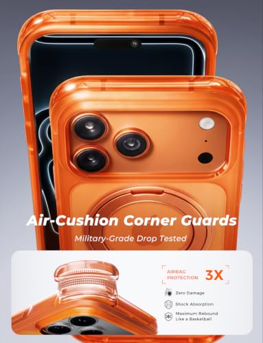 Image of MAGIC JOHN Heavy Duty for iPhone 17 Pro Case with Stand, Fit for MagSafe, 360 Magnetic Ring Holder, Camera Control Cases, Shockproof Phone Case for iPhone 17 Pro 6.3 inch, Rugged Cover, Neon Orange