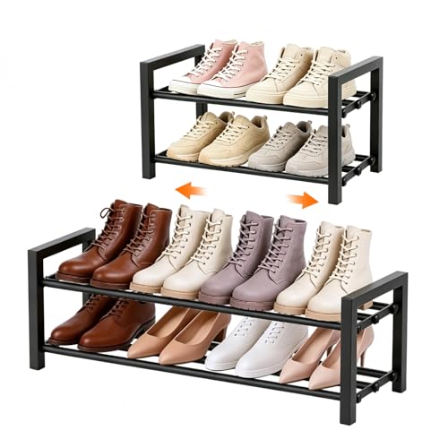 Anhow Étagère à Chaussures 2 Niveaux, Extensible Range Chaussures en Métal, Meuble Chaussure pour 4-8 Paires de Shoes, Shoe Rack pour Entrée, Placard, Salon,...