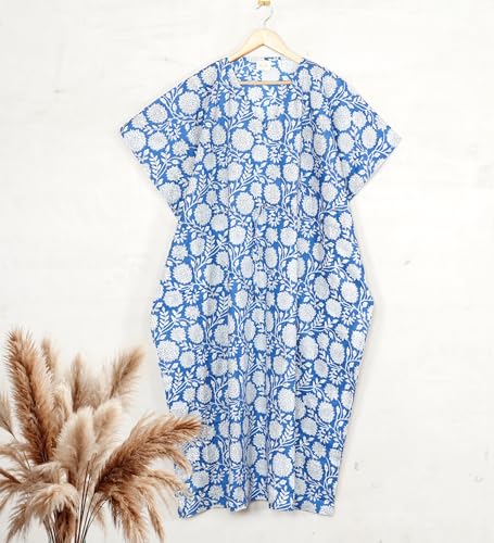 INDACORIFY Floral Print Kaftan Dress 100% Cotton Printed Long Caftan Cotton Night Bikini Coverup Maxi Gown Summer Tunic4