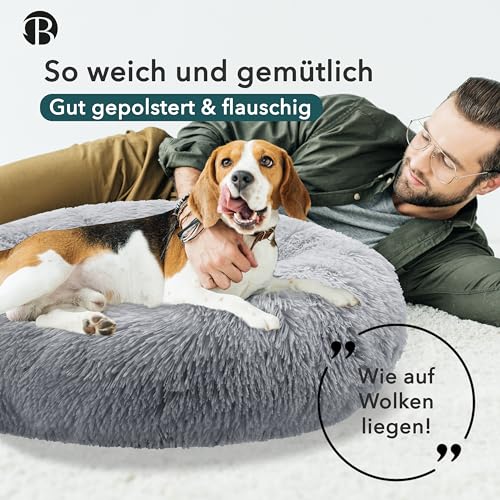 bluzelle Hundebett für Mittelgroße Hunde, 70cm Hundekissen Rund Donut Kissen Hundekorb Flauschig Plüsch, Ergonomisch Bezug Waschbar rutschfest Weich Kunstfell, Farbe:Hellgrau
