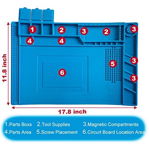 Image of PAFOWO Silicone Soldering Mat for Electronic Repair, 17.7 X 11.8 in | Heat Resistant 932F Solder Mat, Anti-Static Repair Mat,Magnetic Screw Tray,Scale Ruler,BGA,Phone Watch Laptop PCB,Workbench
