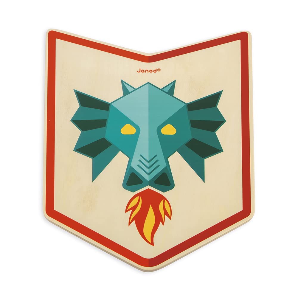 Janod - Set Chevalier Dragon - Bouclier et Épée en Bois - Jouet d'imitation - Jeu de Plein Air - Jeu Educatif Imagination et Motricité - Certifié FSC - Dès 3 Ans, J03171