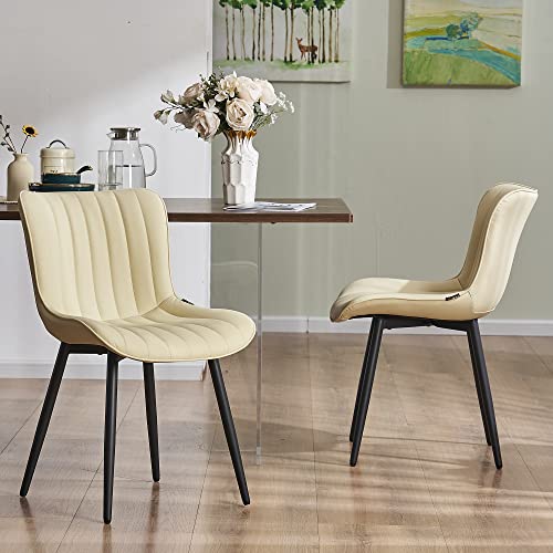 Younuoke Dining Chairs Set Of 2 Upholstered Mid Century Modern Lounge Chair Armless Faux Leather Makeup Chairs With Padded Backs Metal Legs Adjustable Feet For Kitchen Living Room Bedrooms Beige #TOP23