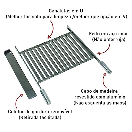 Grelha Churrasco Parrilla Argentina Inox Grande 61,5x34cm Issi Grill