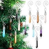 Syhood 6 Pcs Christmas Tree Decoration Gemstone Ornaments Healing Crystals Stones for Christmas Tree Geometric Crystal Ornaments Xmas Winter New Year Party Supplies(Vivid Color,Hexagonal Tip)