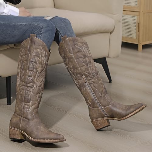 Image of GLOBALWIN Women's The Western Cowboy Cowgirl Embroidered Knee High Boots