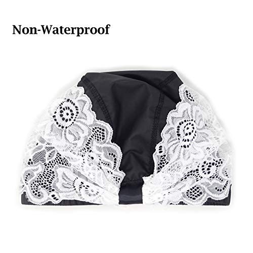 Honbay Fashion Pu Lace Swim Cap Black Elastic Swimming Cap Swimming Hat Bathing Cap, Non-Waterproof #TOP2