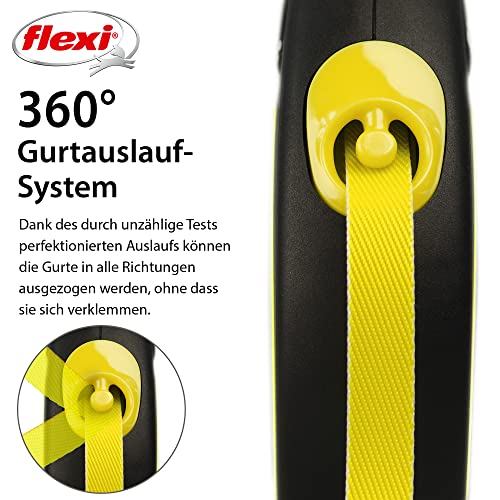 flexi® Neon M Gurt 5 m schwarz, Gurt in neon-gelb, Roll-Leine für Hunde bis 25 kg
