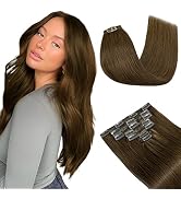 Elailite Clip in Hair Extensions Real Human Hair, Medium Brown, Soft Natural Straight Hair Extens...