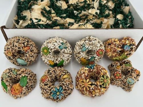 Generic 8-Pack Bird Seed Ornaments w/Edible Flowers Butterflies & Bumblebees-Heart Star Bundt & Circle Shapes3 Different Seed Blends Included-100% Edible (Bird Safe)