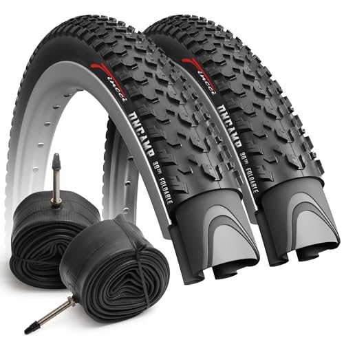 Fincci Cubiertas Mtb 27.5 - Set Plegable Neumaticos 27.5x2.1 Pulgadas 54-584 con 2x Camara de Aire Schrader, Gomas Oncamp para Carretera, MTB Bici, Electro Bicicletas,Paquete de 2 componentes ciclismo