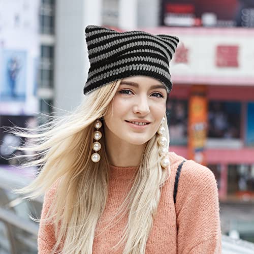 Crochet Hats For Women Y2K-Accessories Vintage Beanies Cat Beanie Fox Hat Grunge Accessories Knit Hat Winter Warm Little Devil Hat Slouchy Beanies For Women Girl #TOP6