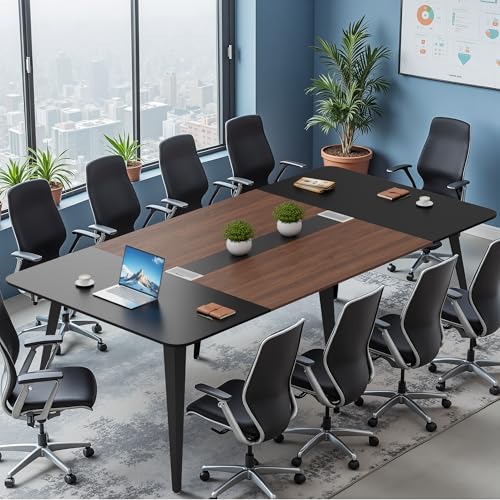Furmax 8FT Conference Table, 94.48” Meeting Seminar Table with Cable Grommets, Boardroom Table Workstation for Meeting Room, Office Conference (Black & Walnut)