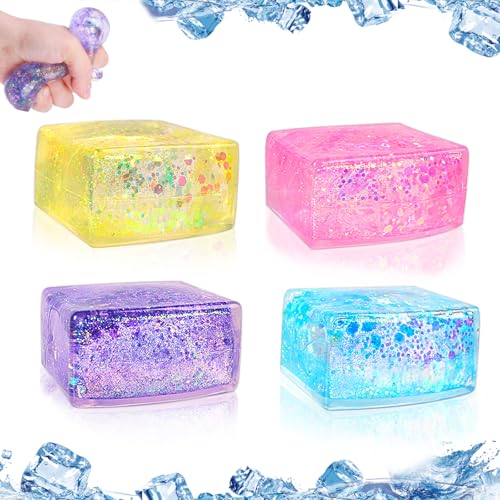 4 Pièces Balle Anti Stress Enfant Cube, Fidget Toys Cube, Cube Balle Stress, Nice Cube, Balles Anti Stress, Cube Boules Squeeze Décompresser balles pour...
