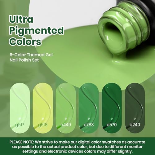 Image of Beetles Green Gel Polish Set - Green Picnic Pastel Gel Nail Polish Set 6 Colors, Soak Off UV LED Lamp Fall Nails Art, Long-Lasting Manicure Salon DIY Day Nails Home