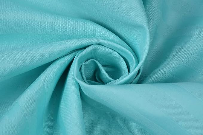 Image of DECOR2ADMIRE 300 TC Premium Glace Cotton All Round Elastic Fitted Plain Stripe Pastel Shades Queen Size Bedsheet with 2 Pillow Covers (Aqua Blue, Queen 90 inch x 100 inch)