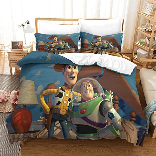 Happy General Funda De Edredón 3D, Buzz Lightyear Cartoon Pattern Cama De Polialgodón con Fundas De Almohada, Double(200x200cm)