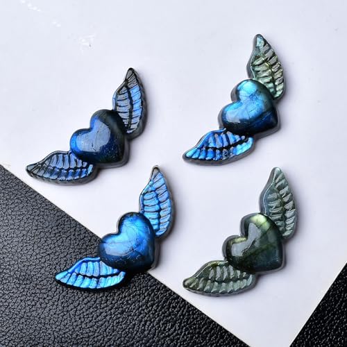 Pendentif coeur ailé labradorite de 2 pouces pour création bijoux - 6