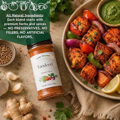 Image of Lesley Elizabeth Tandoori Traveler's Spices - Authentic Indian Tandoori Seasoning Blend for Chicken, Lamb, Vegetables & Seafood | Bold Spice Rub for Grilling & Cooking