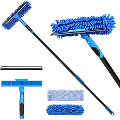 VITEVER Professional Window Squeegee Cleaner Tool with Extension Pole | 2-in-1 Window Squeegee with Scrubber Cleaning Kit Cover
