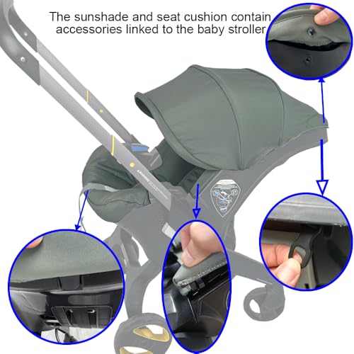 Image of Stroller Accessory Washing Kit Textile Set, Colorful Canopy & Water Resistance Soft Cushion Compatible with DOONA CAR SEAT Strollers (Desert Green)