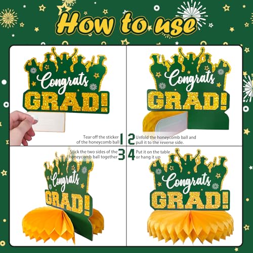 Image of 2026 Graduation Party Decorations - 8 Pcs Green Gold Class of 2026 Graduation Table Centerpieces for Tables Congratulate for 2026 Congrats Grad Party Supplies
