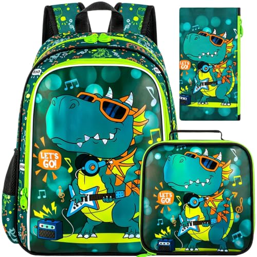 Image of 16 inch Dinosaur Backpack for Boy, 3Pcs Kids School Bookbag for Elementary Preschool Kindergarten, School Backpacks with Lunch Box(Green)