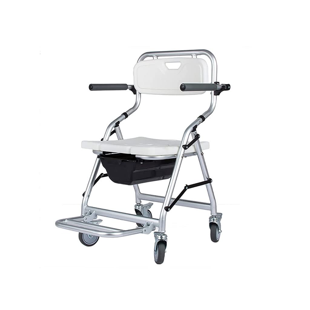 Gthtuhfd Black Portable Aluminum Shower Chair/Toilet Chair - Folding Lightweight Commode With Wheels, Armrests And Footrests, Up To 120Kg - Foldable Bedside Commodes Chair