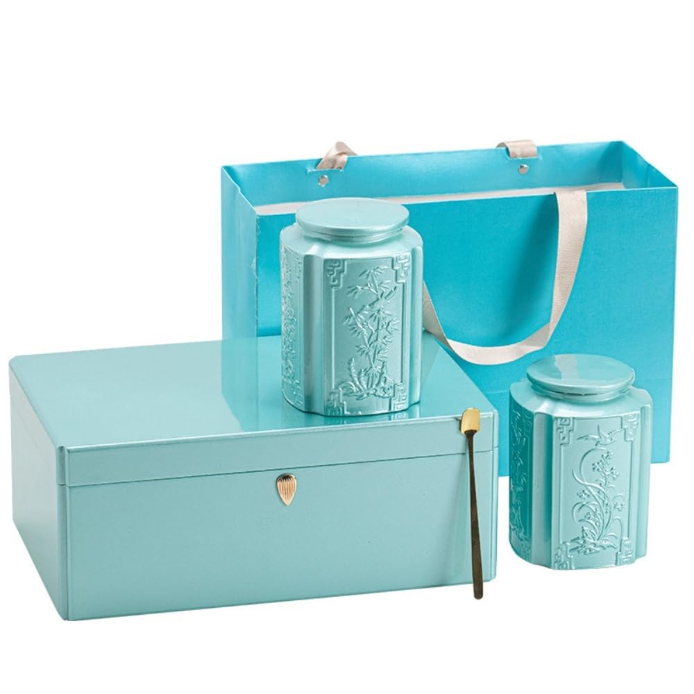 Ceramiczny pojemnik na herbatę z łyżką podwójny słoik pudełko prezentowe zestaw do kuchni herbata kawa cukier organizer zamknięty słoik do przechowywania herbaty sypkiej herbaty