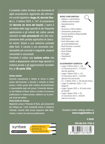Codice Penale 2026 E Norme Complementari. Aggiornato A Legge Ai E Conversione Dei Decreti Giustizia E Terra Dei Fuochi. Con Espansione Online - 2