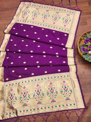 Image of DEVANGI Women's Woven Paithani Banarasi Silk Dupatta /Chunni For Women, Floral Print 1 Meter Wide and 2.3 Meter Length Printed Designer Dupatta /Chunni For Girls
