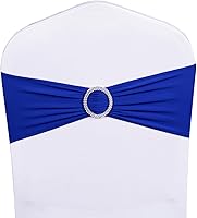Vista 4 de Bandas elásticas de elastano para silla, color azul real, paquete de 50 unidades para bodas, bandas elásticas para sillas con hebilla deslizante