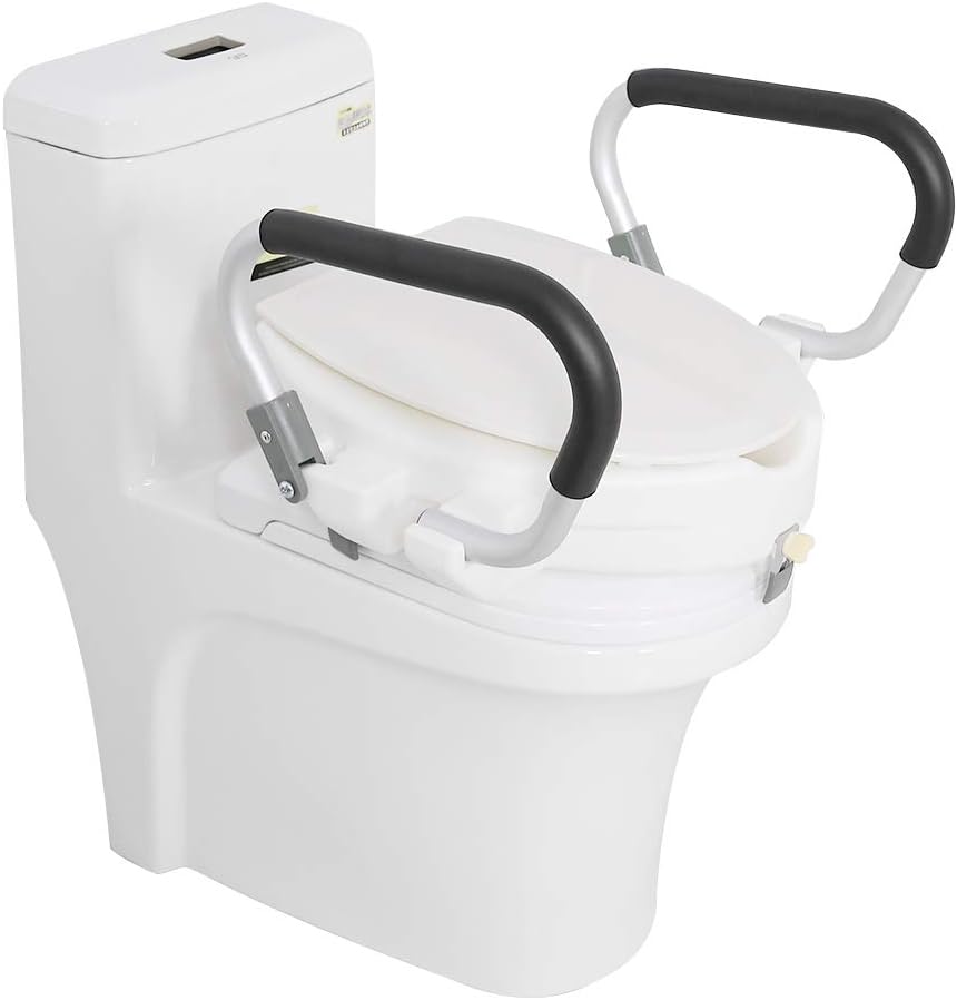 Raised Elevated Toilet Seat with Arm Rests Easy to Carry Toilet Seat