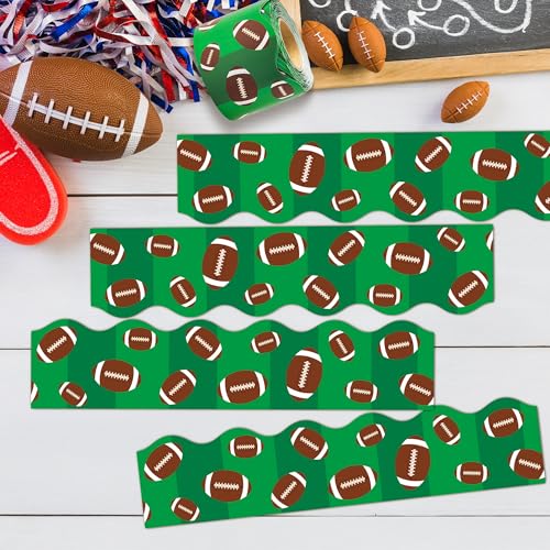 Image of BeYumi Green Football Border Trim - 65ft Back to School Football Scalloped Rolled Border Trim Rugby Sports Bulletin Board Set Classroom Office Chalkboard Kindergarten Elementary Home Party Decoration