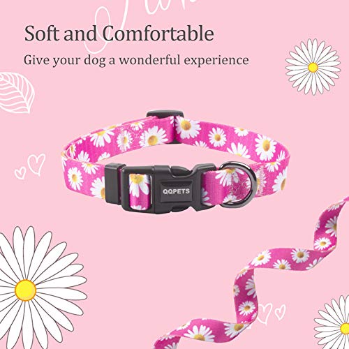 Qqpets QC11703 Adjustable Soft Dog Collar: Print Flower Pink Multicolor Cute Patterns For Xs Small Medium Large Pet Girl Boy Puppy Walking Running Training thumb #3