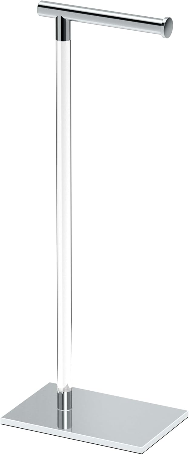 Chrome and Acrylic Freestanding Toilet Paper Holder with Weighted Base